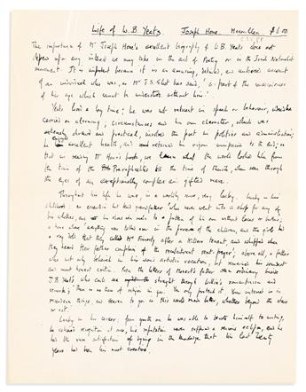 AUDEN, W.H. Two items, each Signed, to the literary editor of the Chicago Sun: Autograph Manuscript, draft for a book review * Brief Au